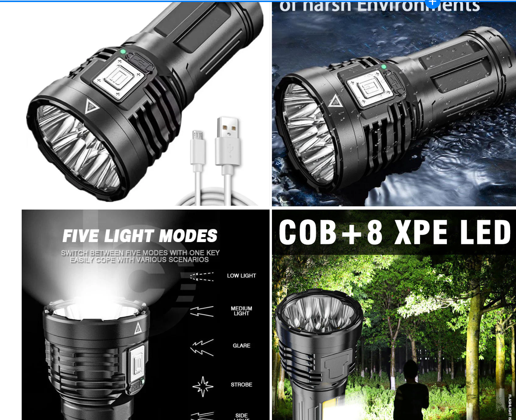 COB + 8 XPE LED Rechargeable Flashlight